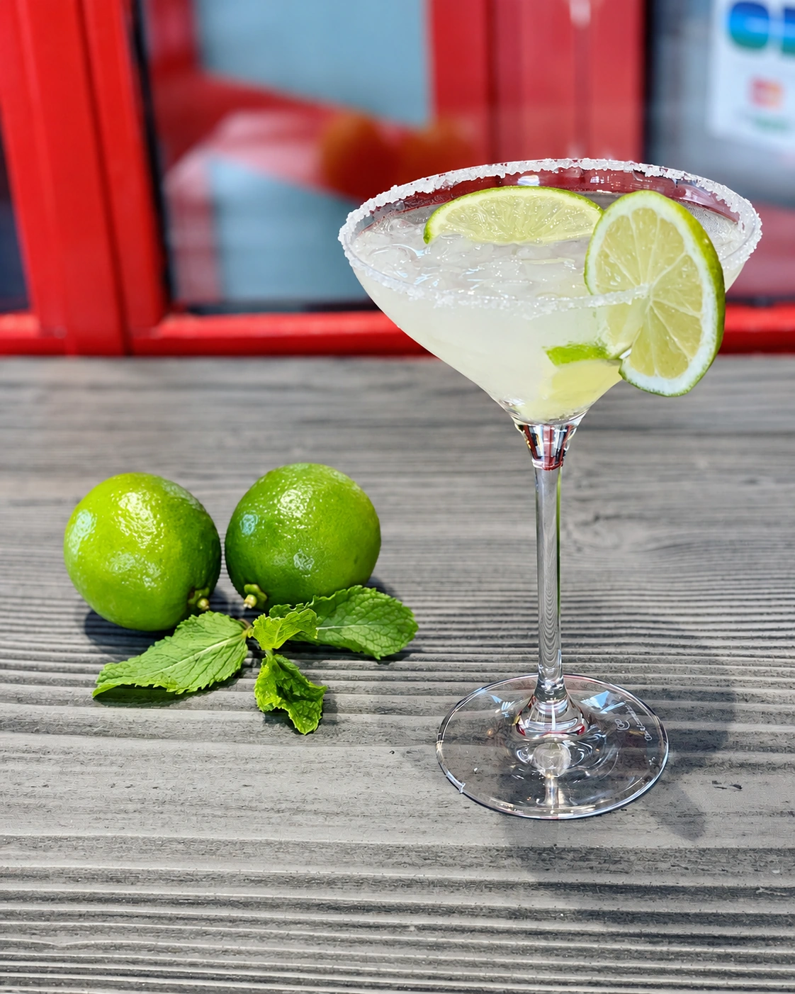 Margarita avec citron vert et menthe sur une table de la terrasse